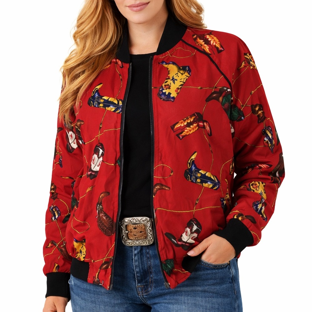 Vintage Artsy Red Western Southwest‎ Cowboy/ Cowgirl Boot Jacket M